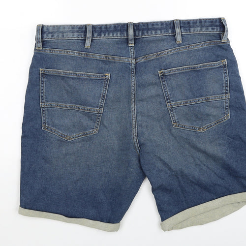 Marks and Spencer Mens Blue Cotton Biker Shorts Size 38 in Regular Zip