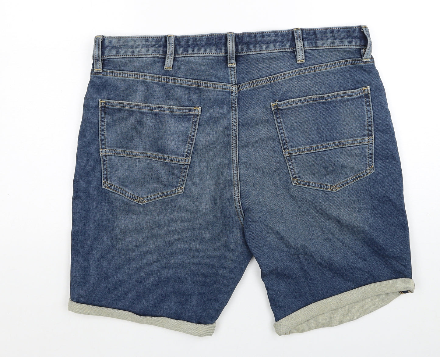 Marks and Spencer Mens Blue Cotton Biker Shorts Size 38 in Regular Zip
