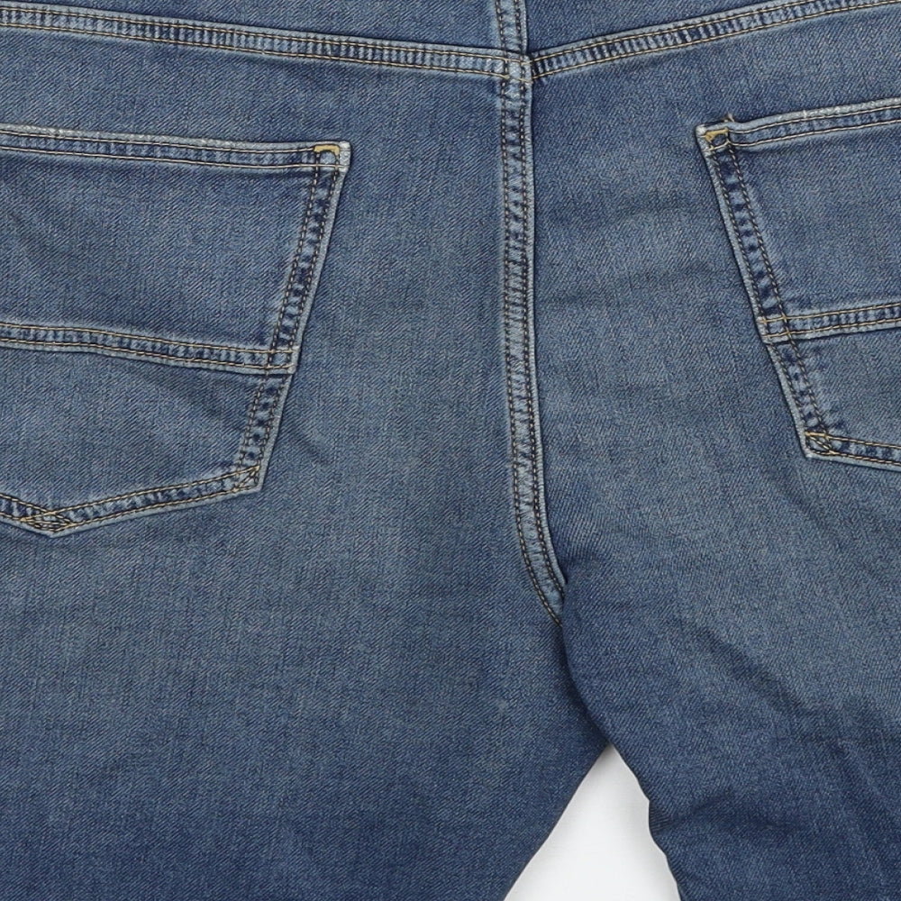 Marks and Spencer Mens Blue Cotton Biker Shorts Size 38 in Regular Zip