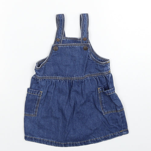 Marks and Spencer Girls Blue Cotton A-Line Size 3-6 Months Square Neck Button