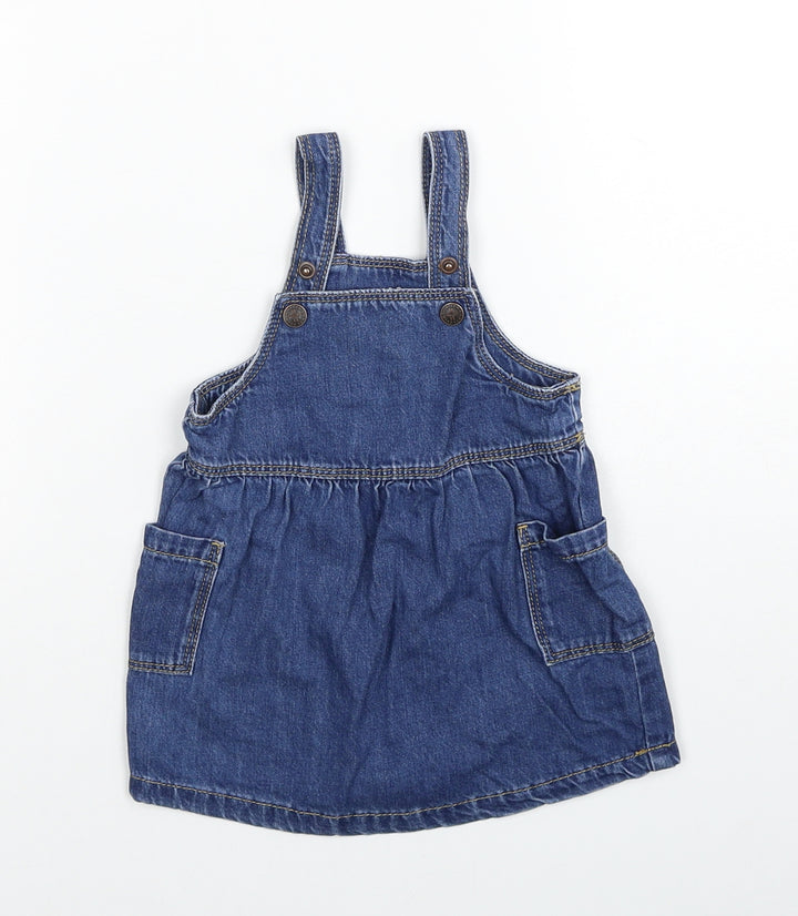 Marks and Spencer Girls Blue Cotton A-Line Size 3-6 Months Square Neck Button