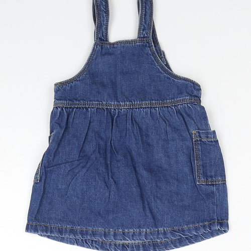 Marks and Spencer Girls Blue Cotton A-Line Size 3-6 Months Square Neck Button