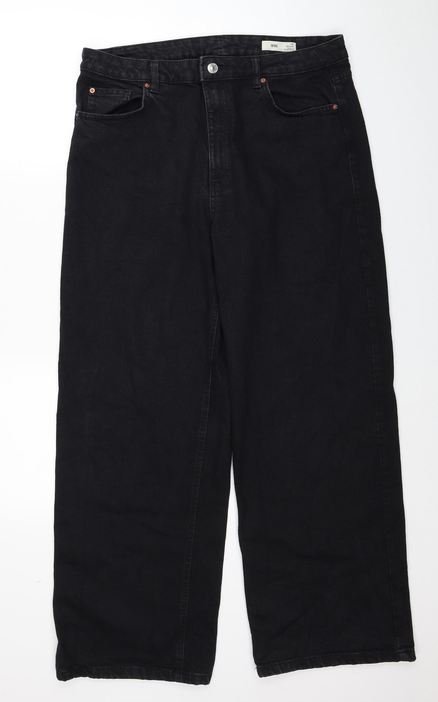 Marks and Spencer Womens Black Cotton Straight Jeans Size 16 Regular Zip
