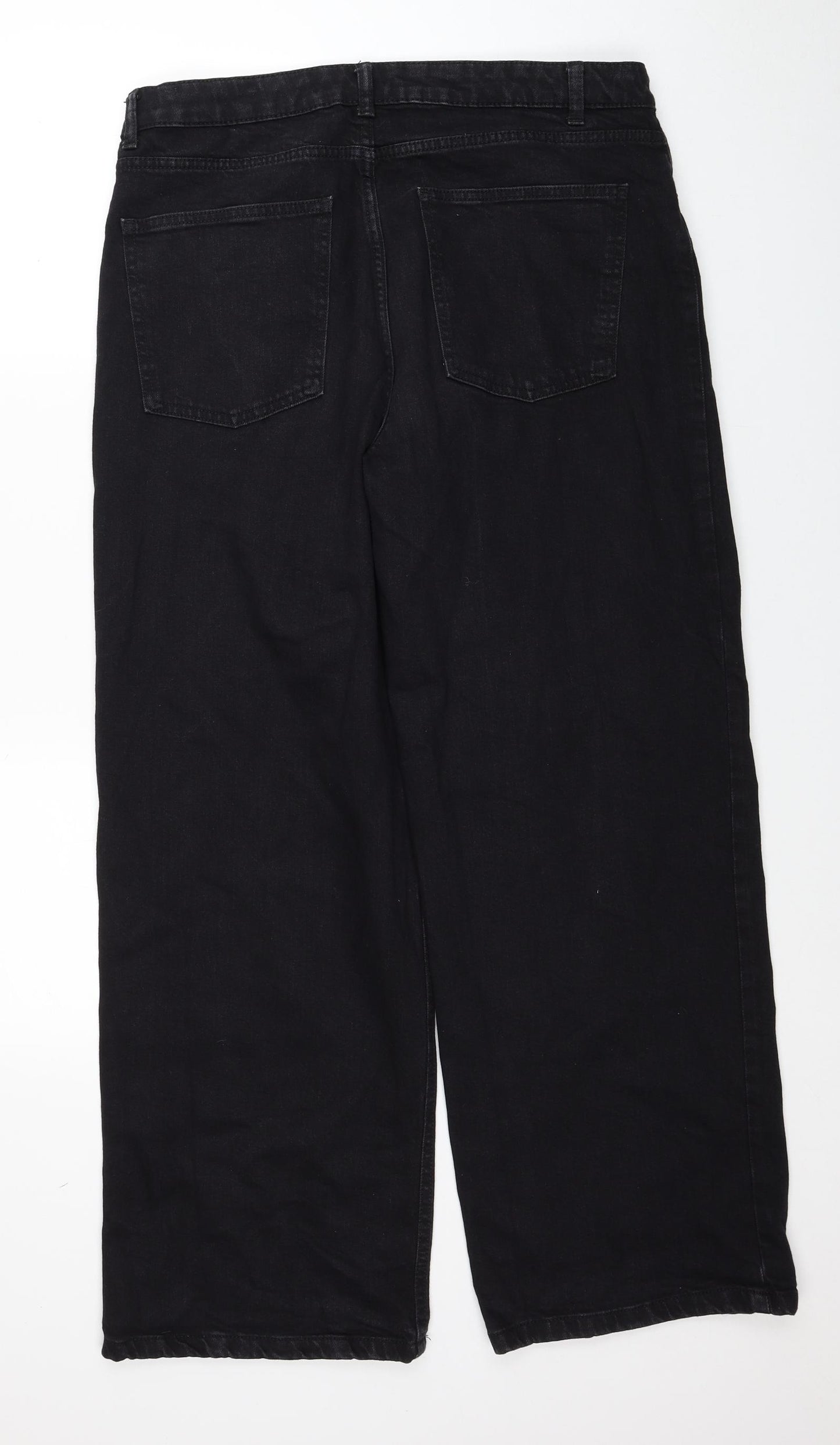 Marks and Spencer Womens Black Cotton Straight Jeans Size 16 Regular Zip
