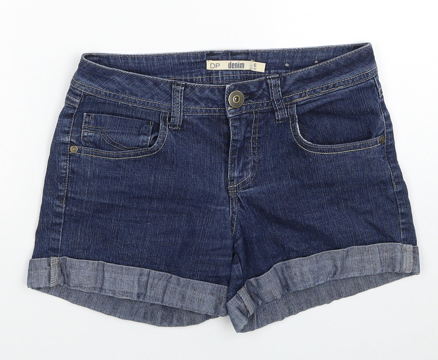Dorothy Perkins Womens Blue Cotton Mom Shorts Size 6 Regular Zip
