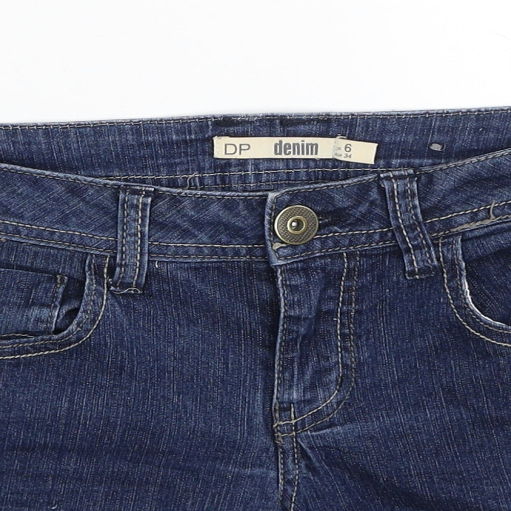 Dorothy Perkins Womens Blue Cotton Mom Shorts Size 6 Regular Zip
