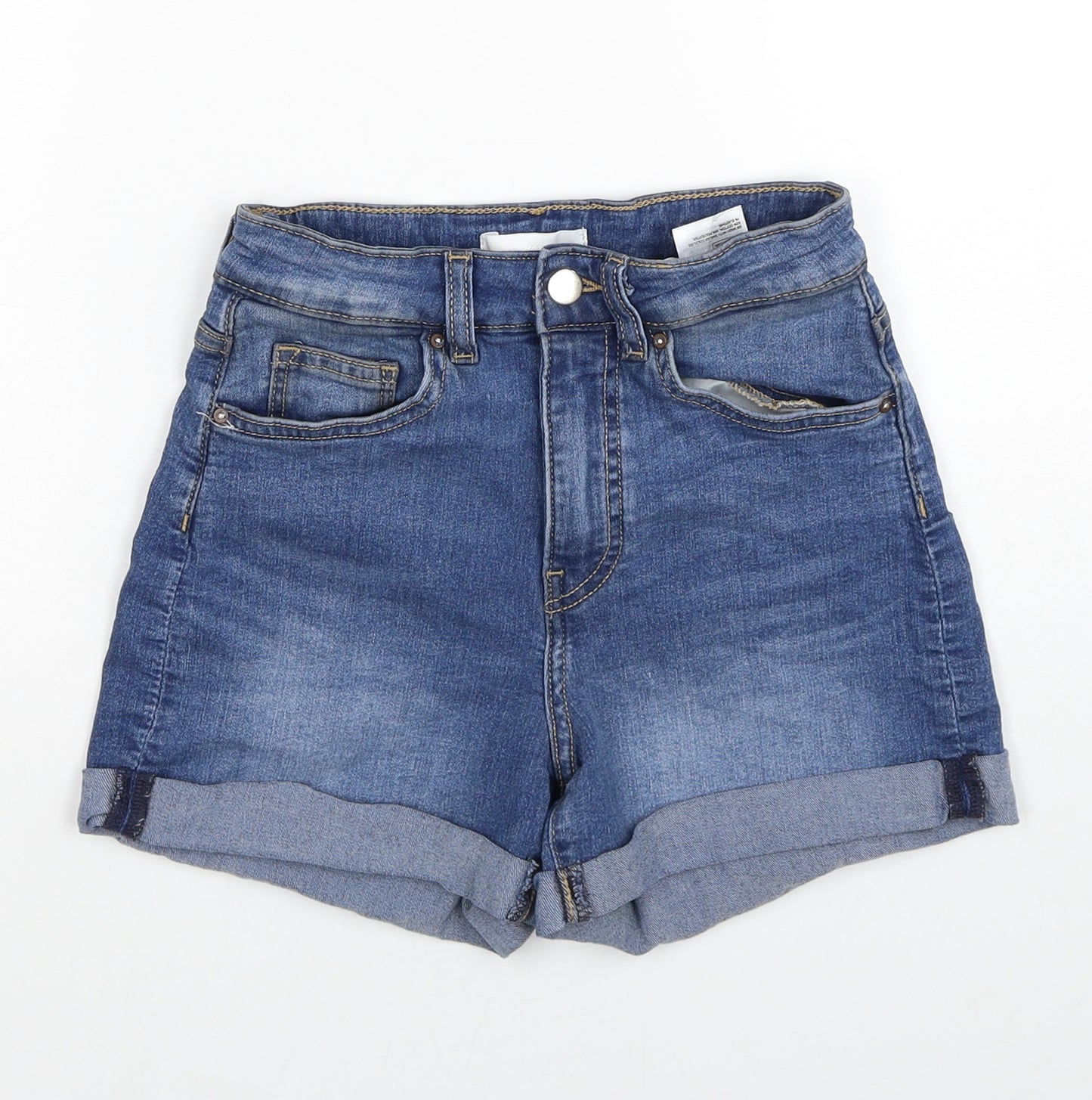 H&M Womens Blue Cotton Hot Pants Shorts Size 6 Regular Zip