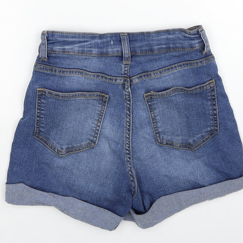 H&M Womens Blue Cotton Hot Pants Shorts Size 6 Regular Zip