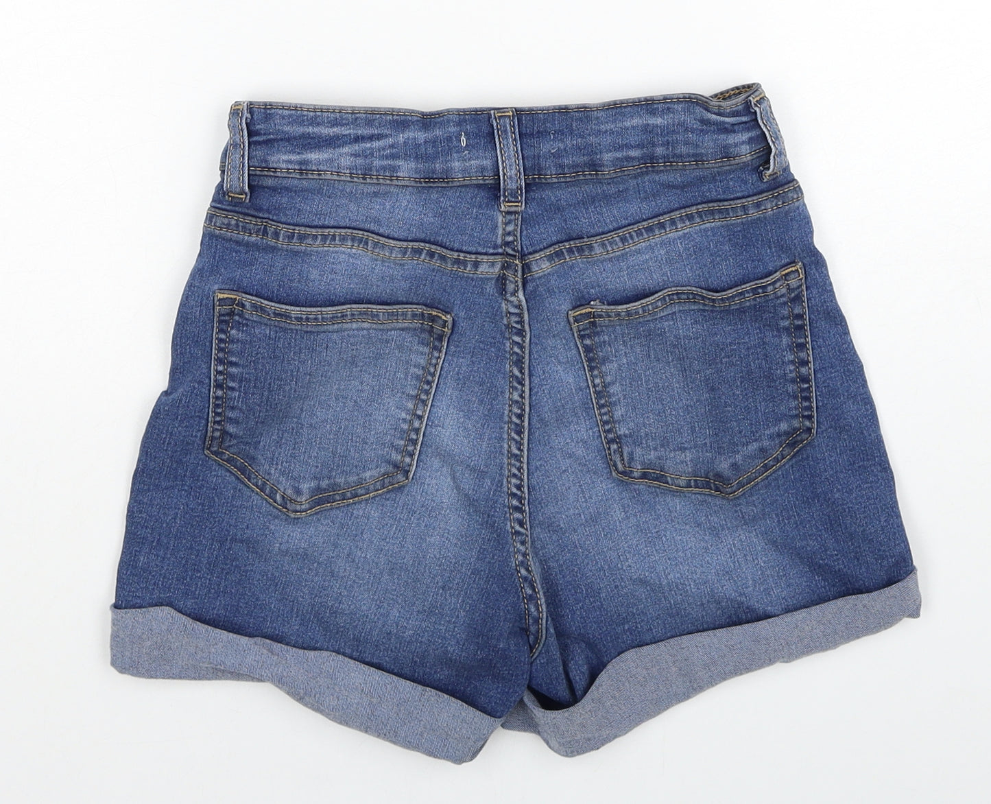 H&M Womens Blue Cotton Hot Pants Shorts Size 6 Regular Zip