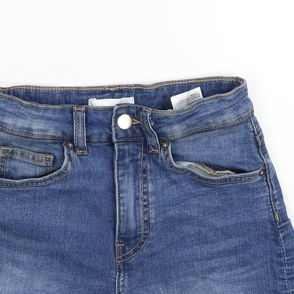 H&M Womens Blue Cotton Hot Pants Shorts Size 6 Regular Zip