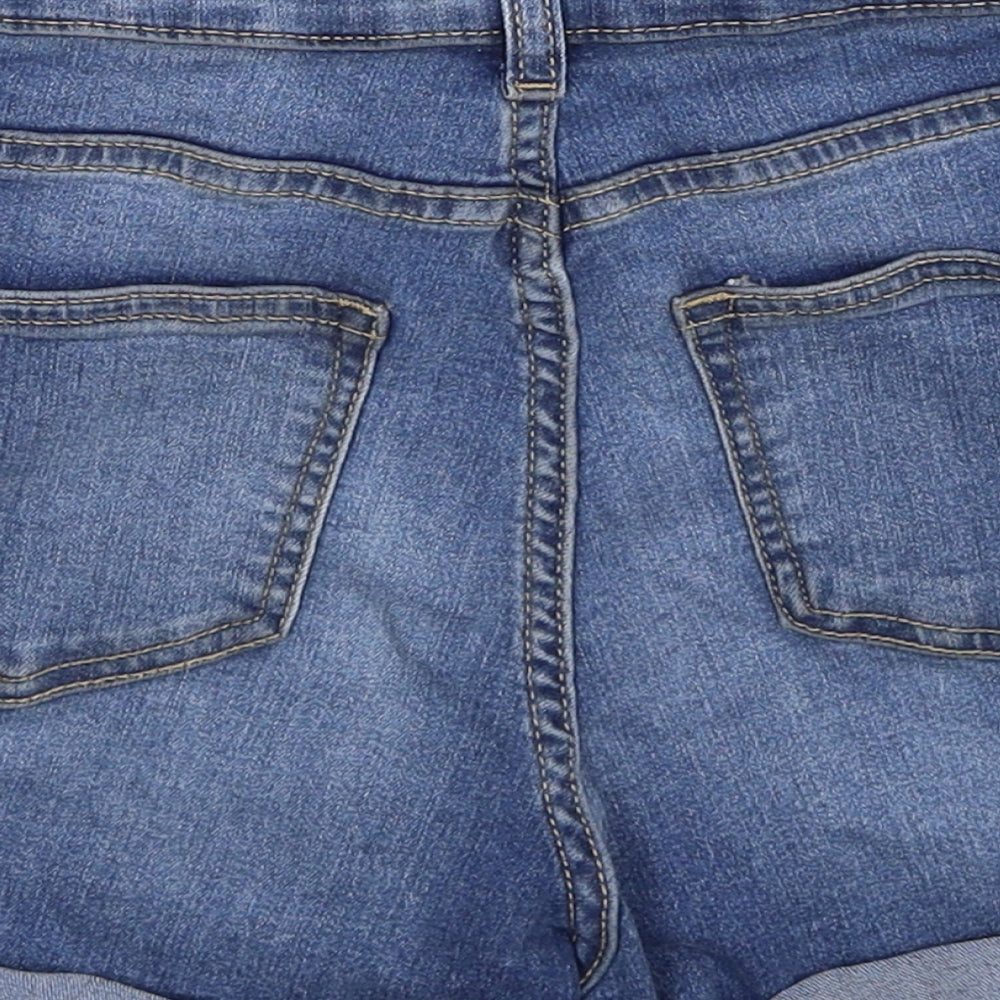 H&M Womens Blue Cotton Hot Pants Shorts Size 6 Regular Zip