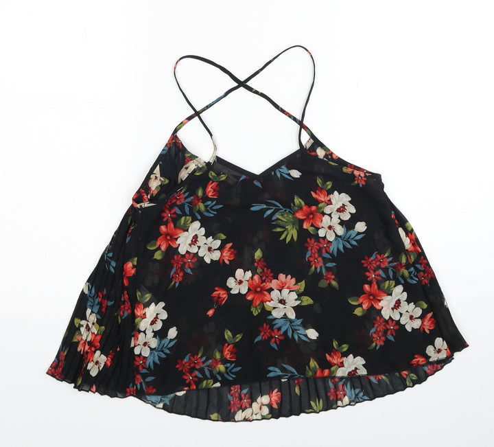 Hollister Womens Black Floral Polyester Basic Tank Size XS V-Neck