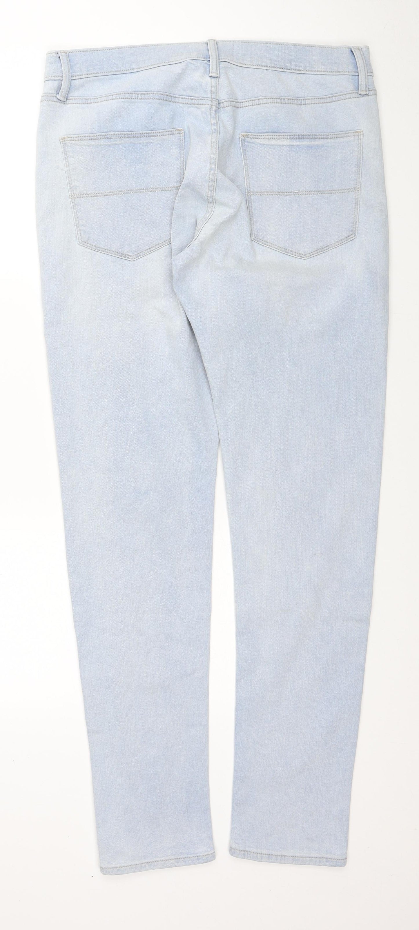 Marks and Spencer Mens Blue Cotton Skinny Jeans Size 34 in L33 in Slim Zip