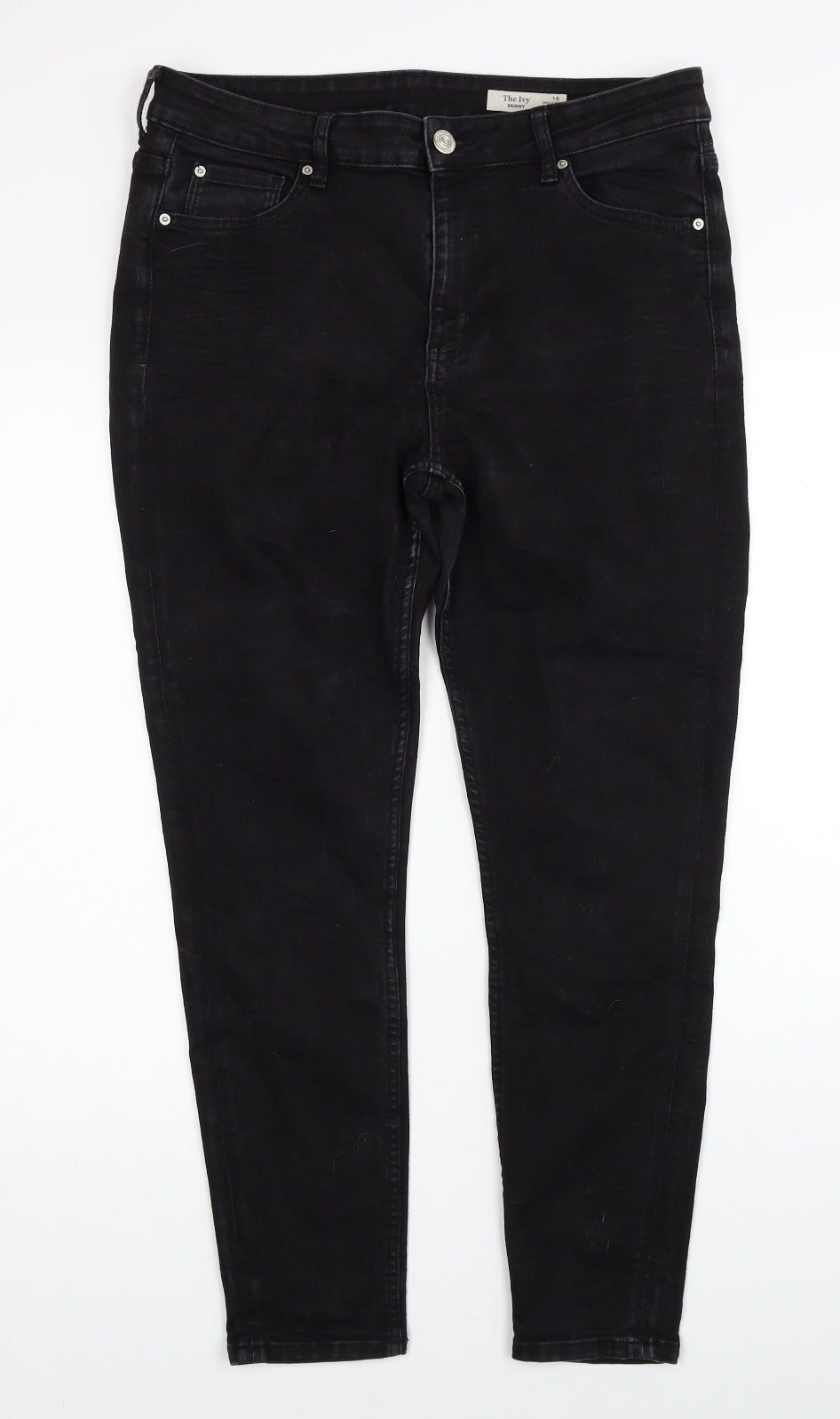 Marks and Spencer Womens Black Cotton Skinny Jeans Size 16 Regular Zip