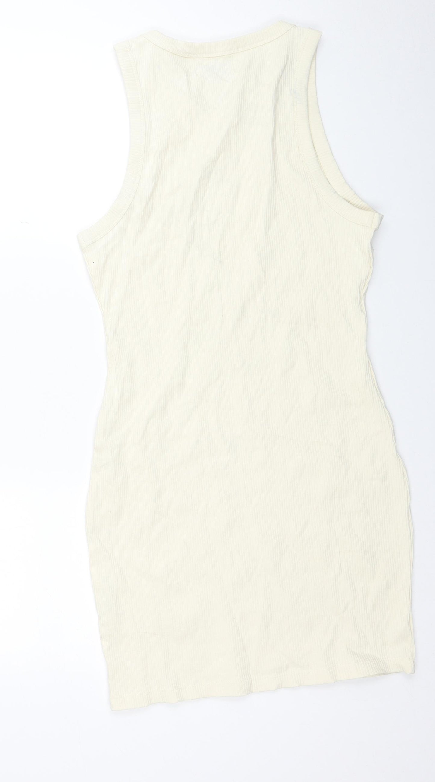 Bershka Womens Ivory Cotton Bodycon Size XL Round Neck Pullover