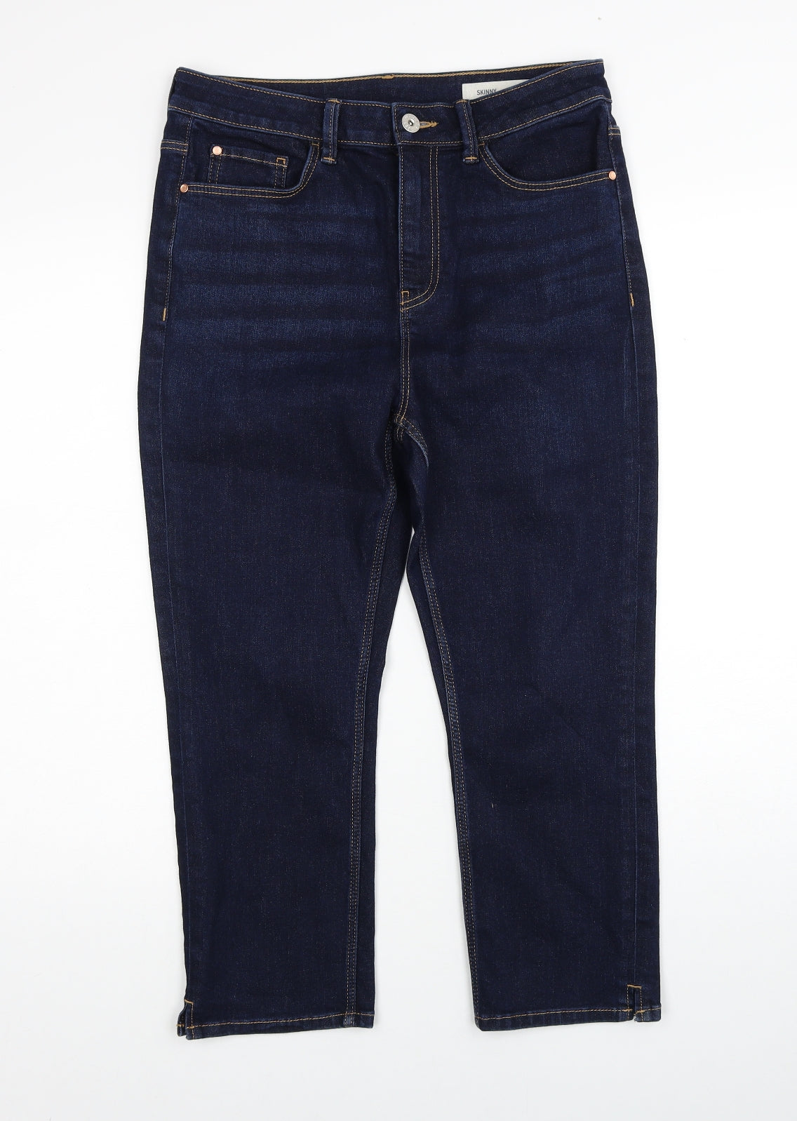 Marks and Spencer Womens Blue Cotton Straight Jeans Size 12 Slim Zip