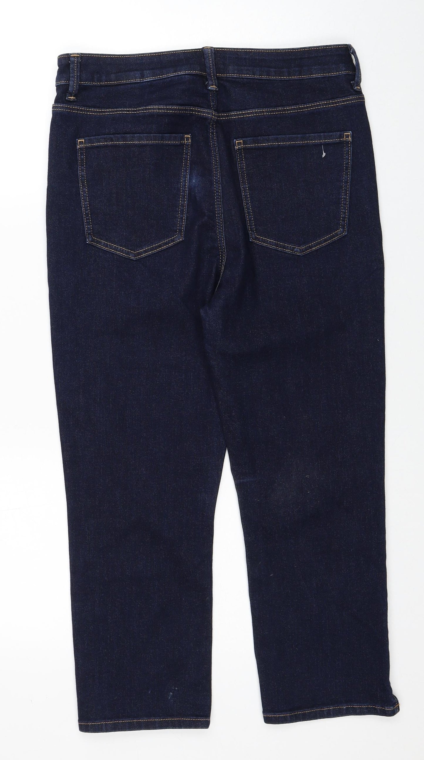 Marks and Spencer Womens Blue Cotton Straight Jeans Size 12 Slim Zip