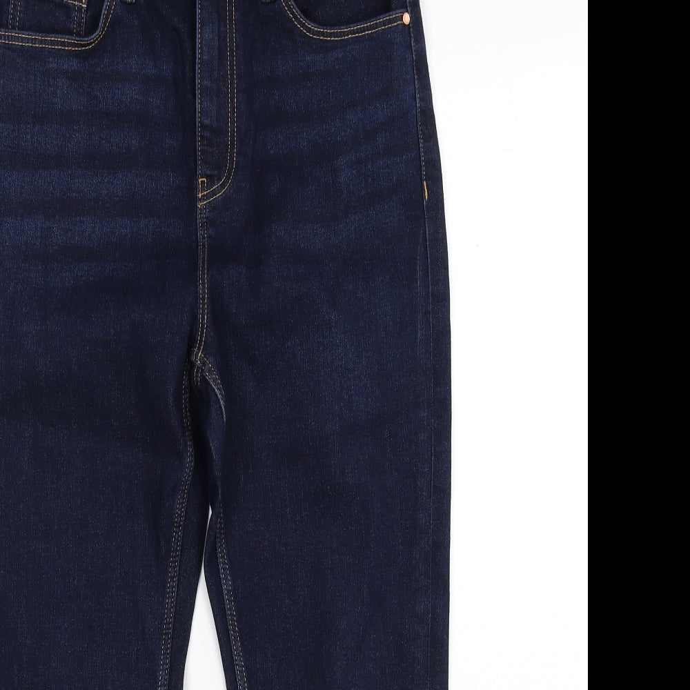 Marks and Spencer Womens Blue Cotton Straight Jeans Size 12 Slim Zip