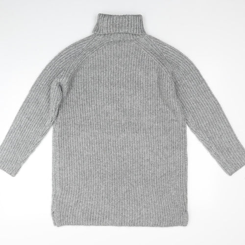 Marks and Spencer Girls Grey Polyester Jumper Dress Size 12-13 Years Roll Neck Pullover