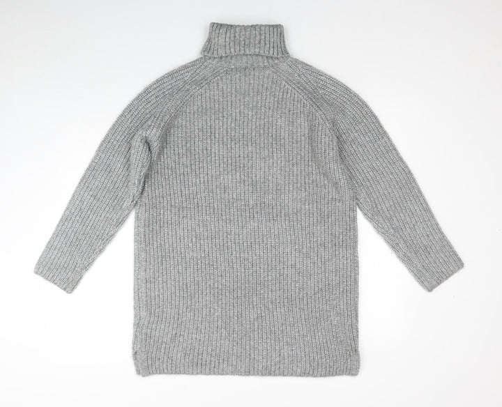 Marks and Spencer Girls Grey Polyester Jumper Dress Size 12-13 Years Roll Neck Pullover