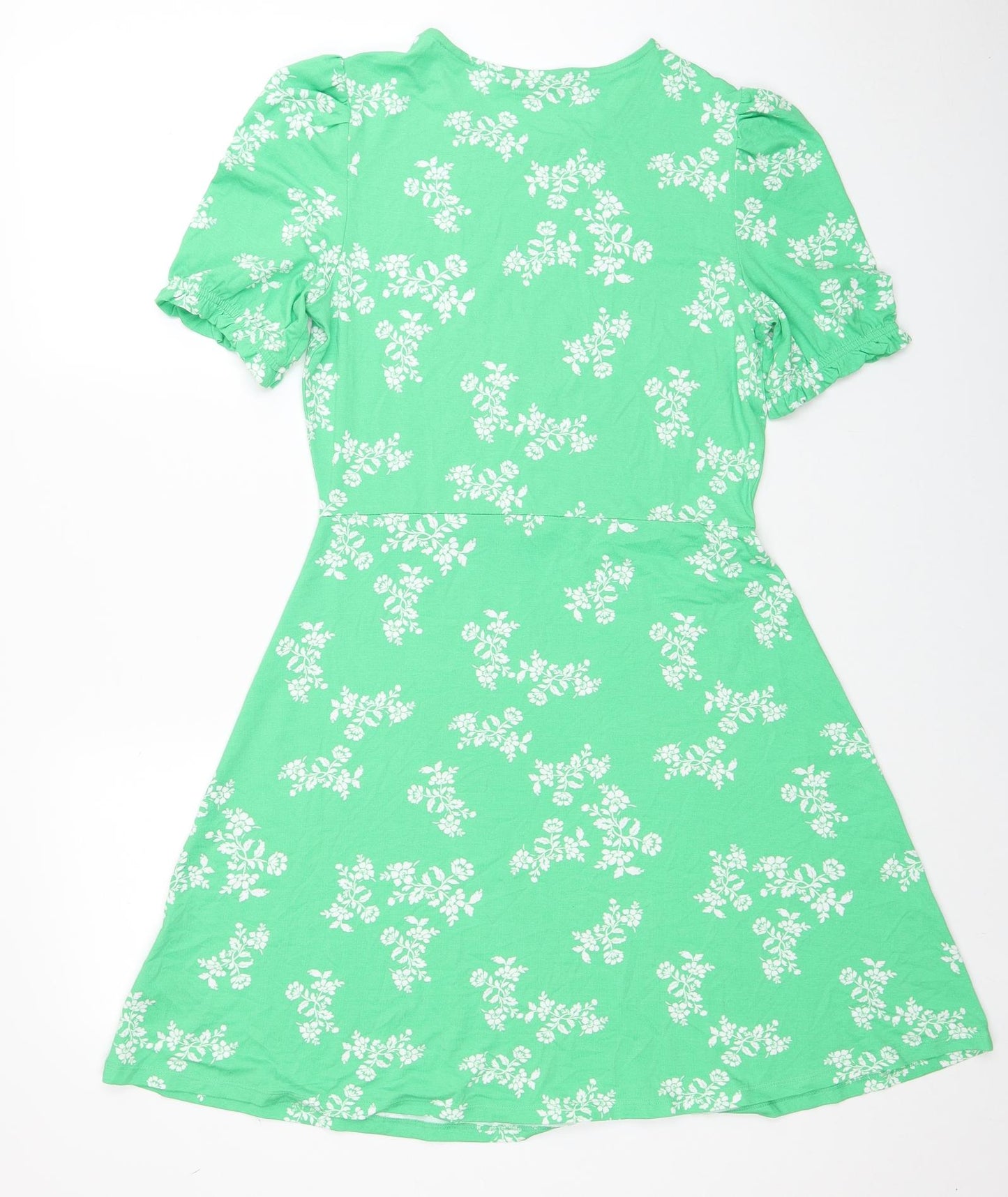 Marks and Spencer Womens Green Floral Viscose Fit & Flare Size 10 Round Neck Pullover