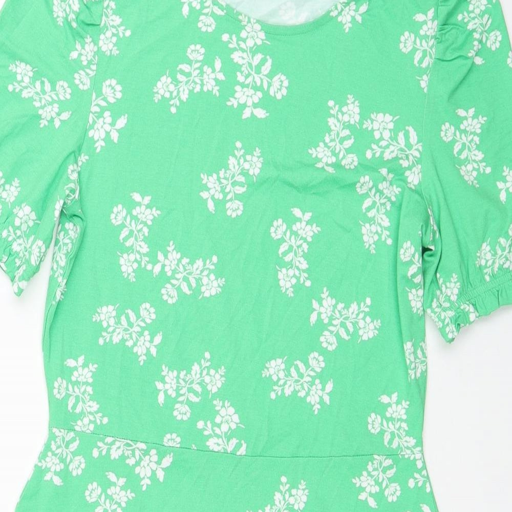 Marks and Spencer Womens Green Floral Viscose Fit & Flare Size 10 Round Neck Pullover