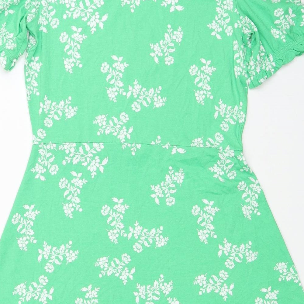 Marks and Spencer Womens Green Floral Viscose Fit & Flare Size 10 Round Neck Pullover