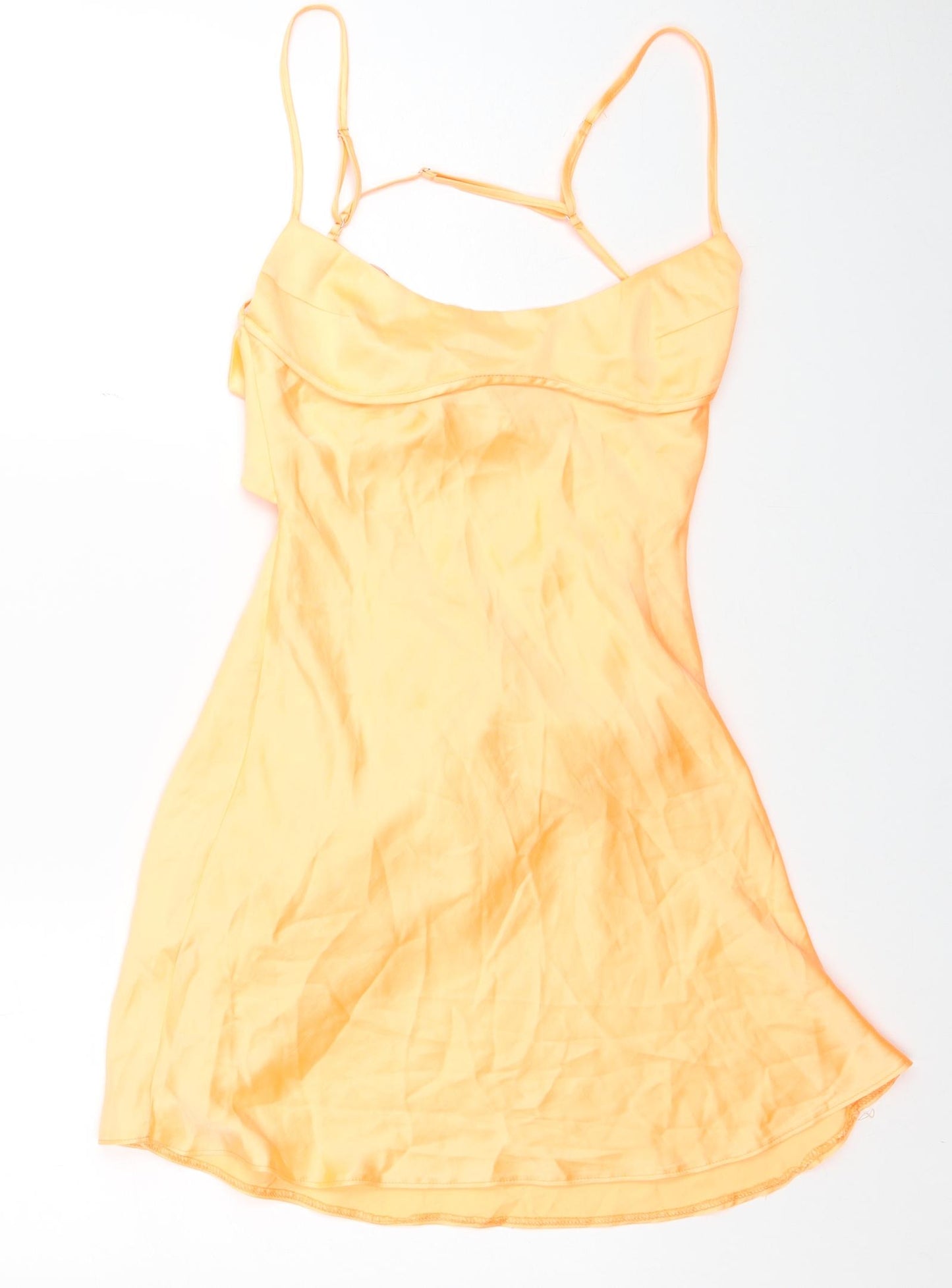 Zara Womens Orange Polyester Slip Dress Size S Scoop Neck Zip