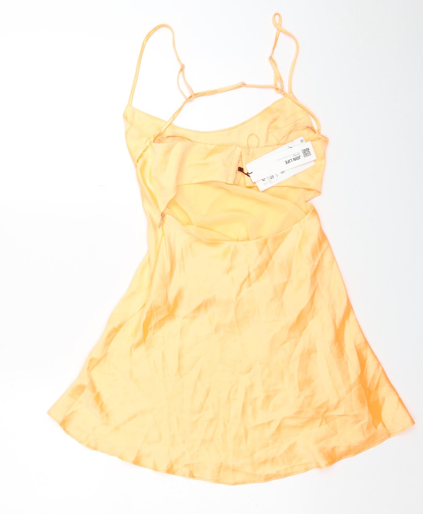 Zara Womens Orange Polyester Slip Dress Size S Scoop Neck Zip