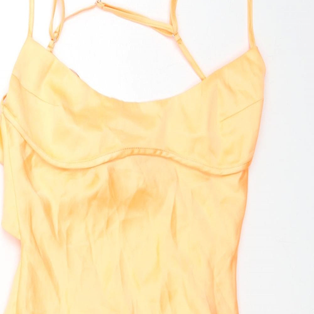 Zara Womens Orange Polyester Slip Dress Size S Scoop Neck Zip