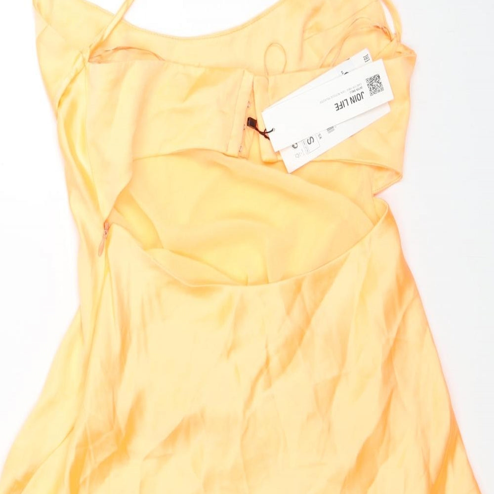 Zara Womens Orange Polyester Slip Dress Size S Scoop Neck Zip