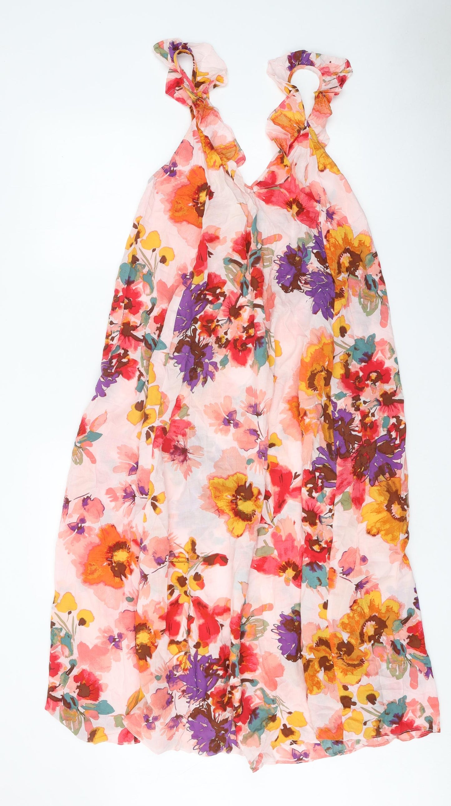 H&M Womens Multicoloured Floral Lyocell Trapeze & Swing Size S V-Neck Pullover