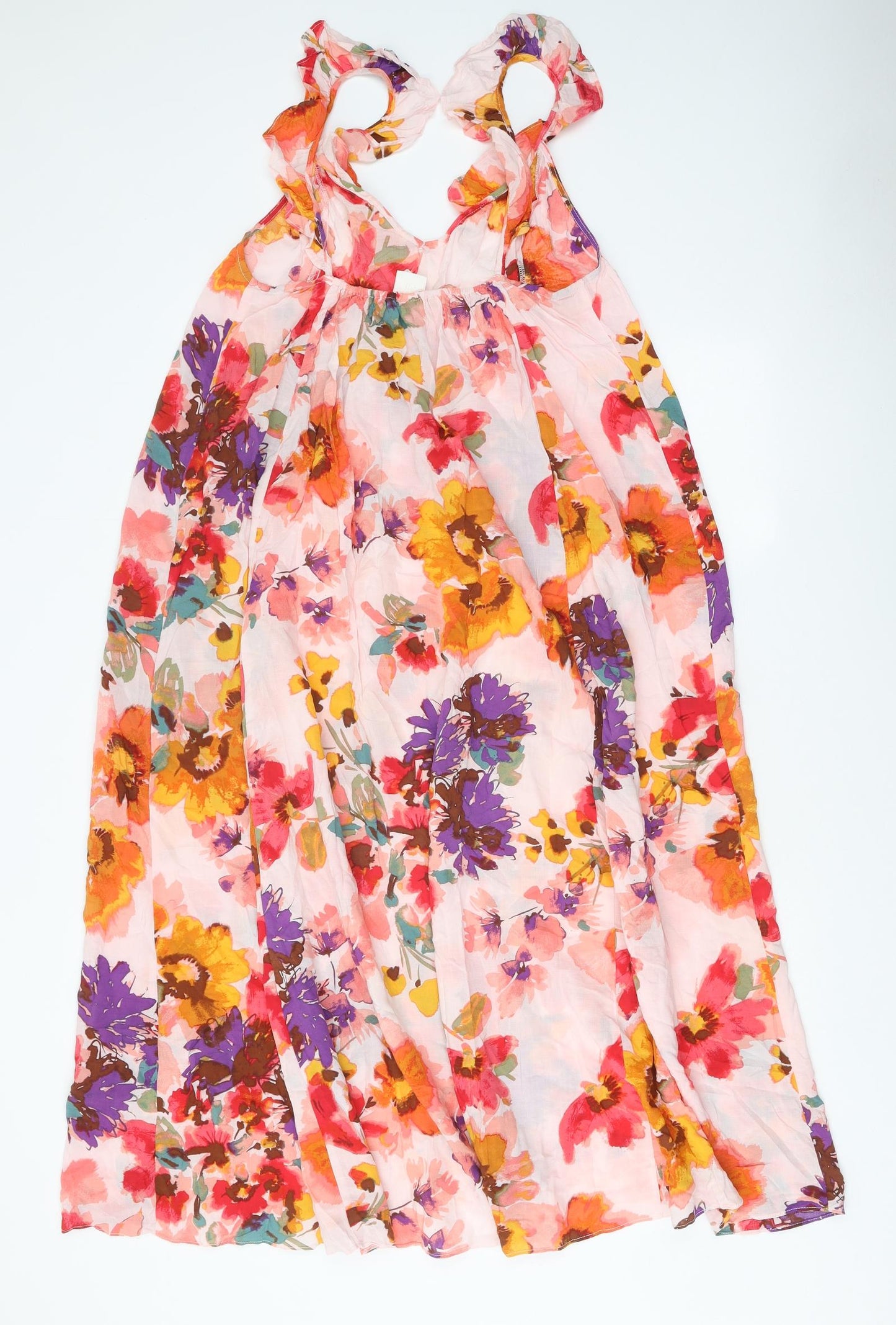 H&M Womens Multicoloured Floral Lyocell Trapeze & Swing Size S V-Neck Pullover