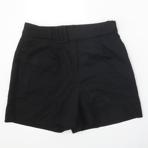 Warehouse Womens Black Cotton Chino Shorts Size 14 Regular Zip
