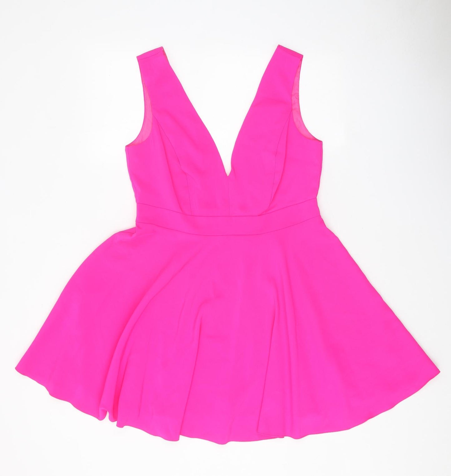 New Look Womens Pink Polyester Fit & Flare Size 14 V-Neck Zip