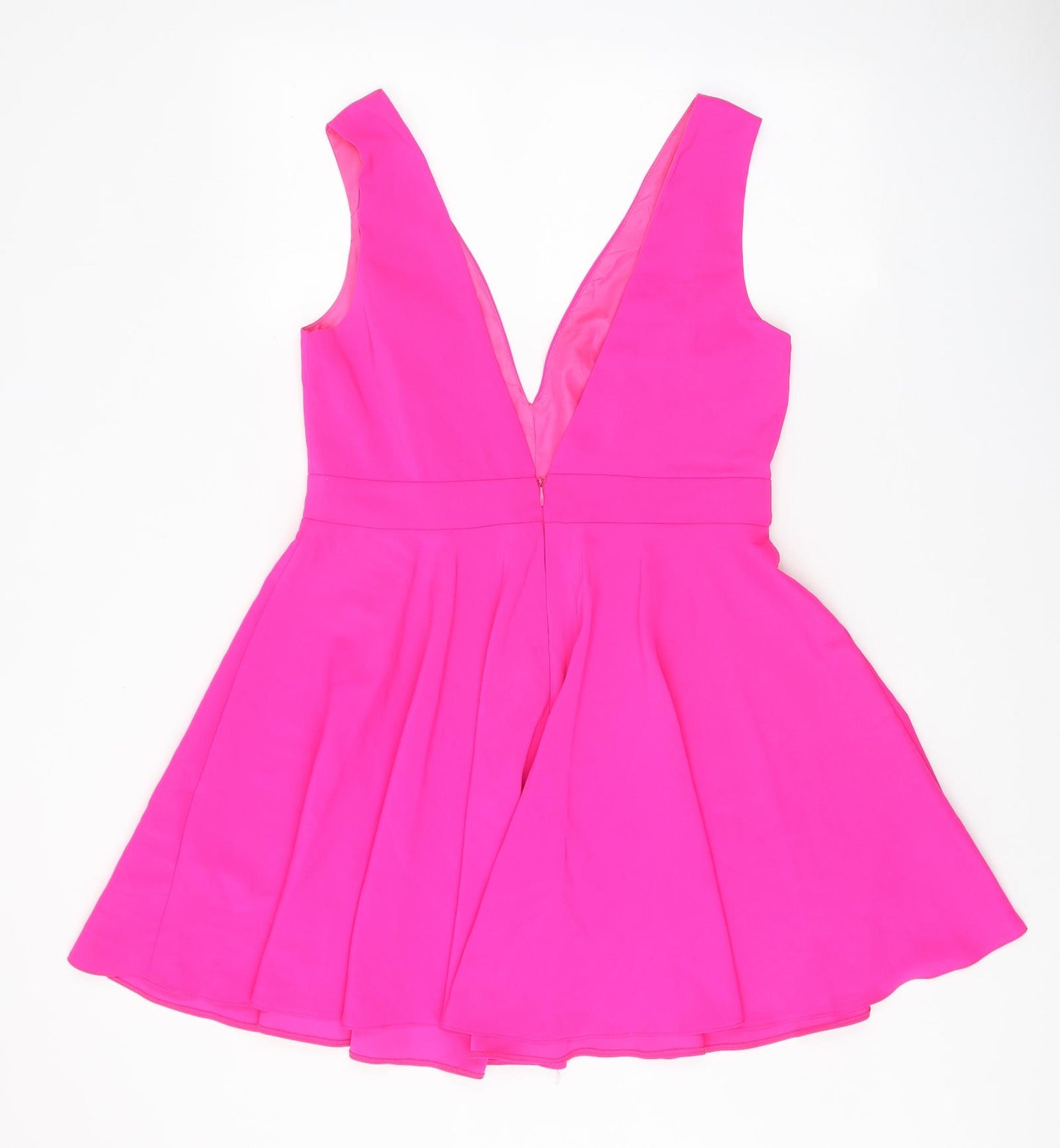 New Look Womens Pink Polyester Fit & Flare Size 14 V-Neck Zip