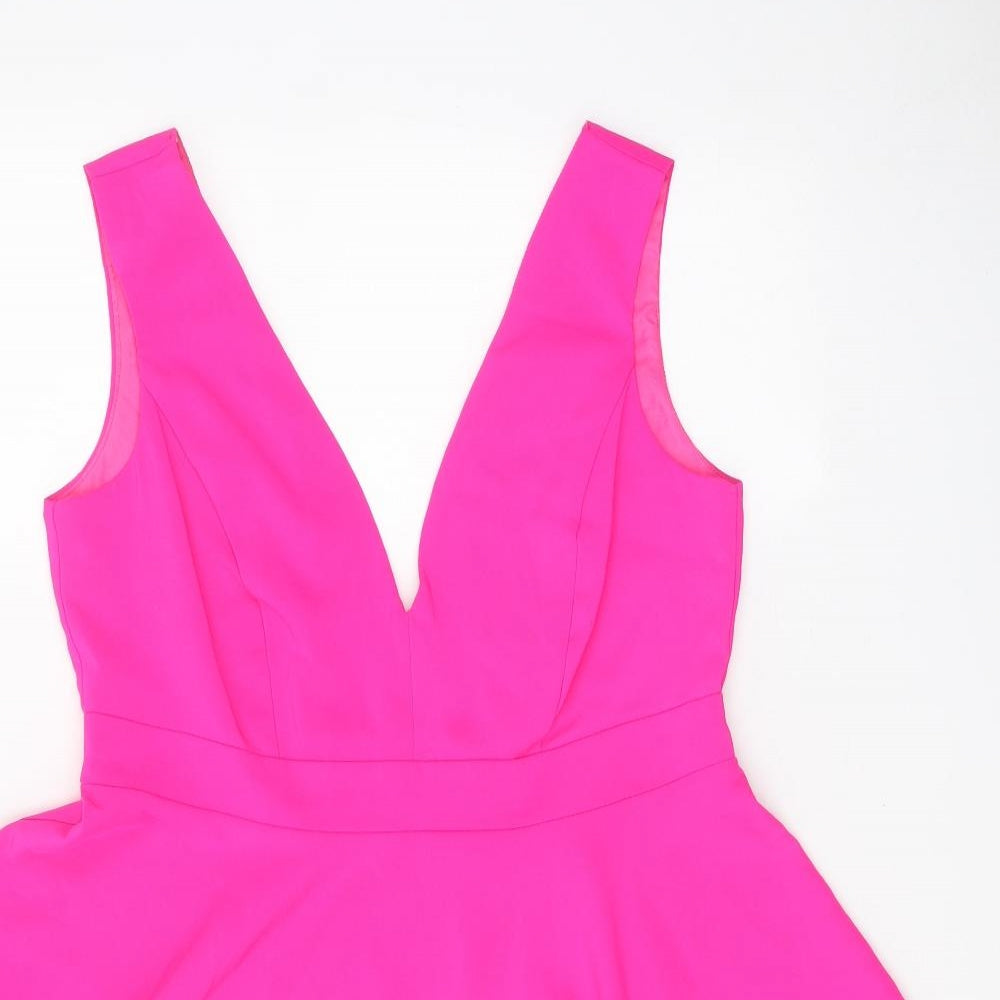 New Look Womens Pink Polyester Fit & Flare Size 14 V-Neck Zip