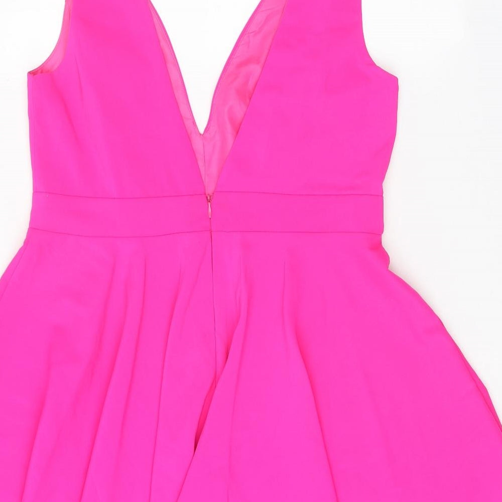 New Look Womens Pink Polyester Fit & Flare Size 14 V-Neck Zip