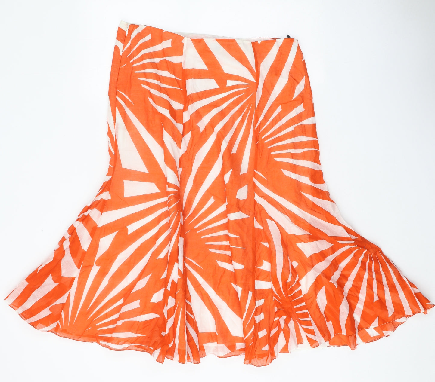 Jaeger Womens Orange Floral Cotton Swing Skirt Size 32 in Zip