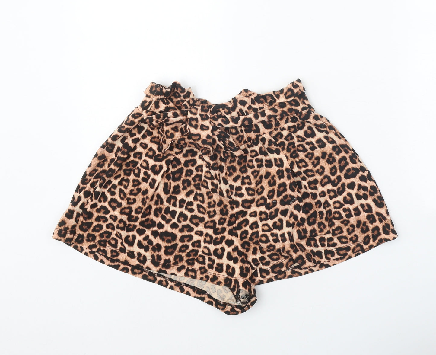 ASOS Womens Brown Animal Print Viscose Hot Pants Shorts Size 8 Regular Tie - Leopard Print