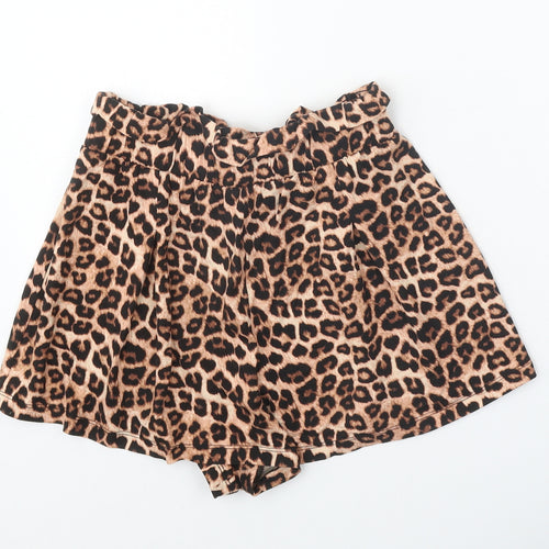 ASOS Womens Brown Animal Print Viscose Hot Pants Shorts Size 8 Regular Tie - Leopard Print