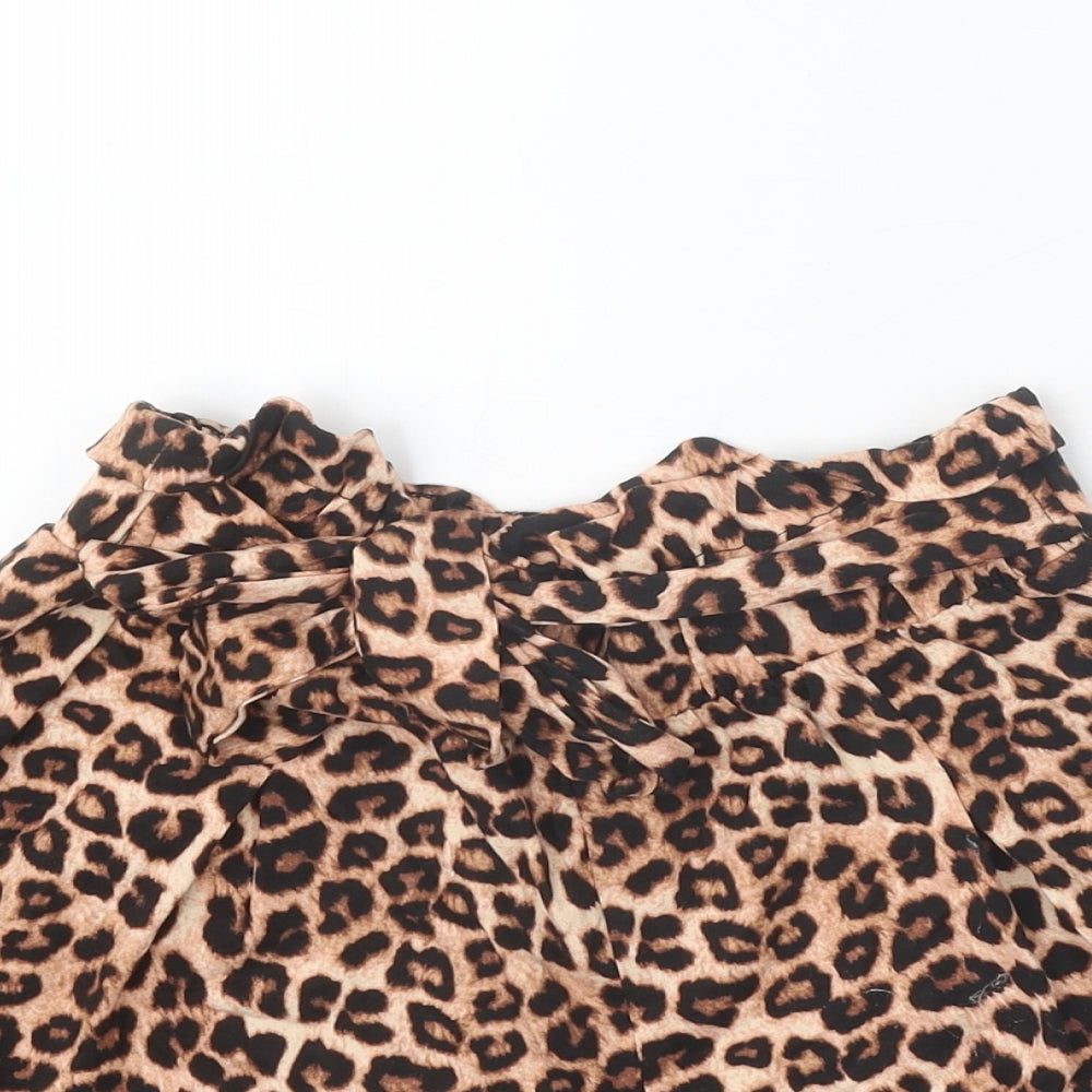 ASOS Womens Brown Animal Print Viscose Hot Pants Shorts Size 8 Regular Tie - Leopard Print