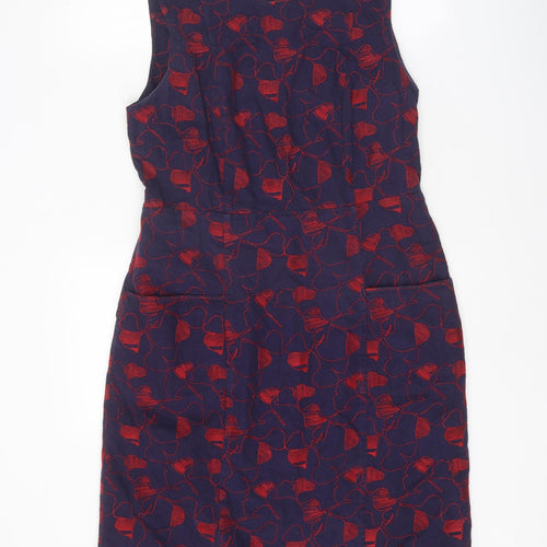 White Stuff Womens Purple Floral Cotton A-Line Size 12 Boat Neck Zip