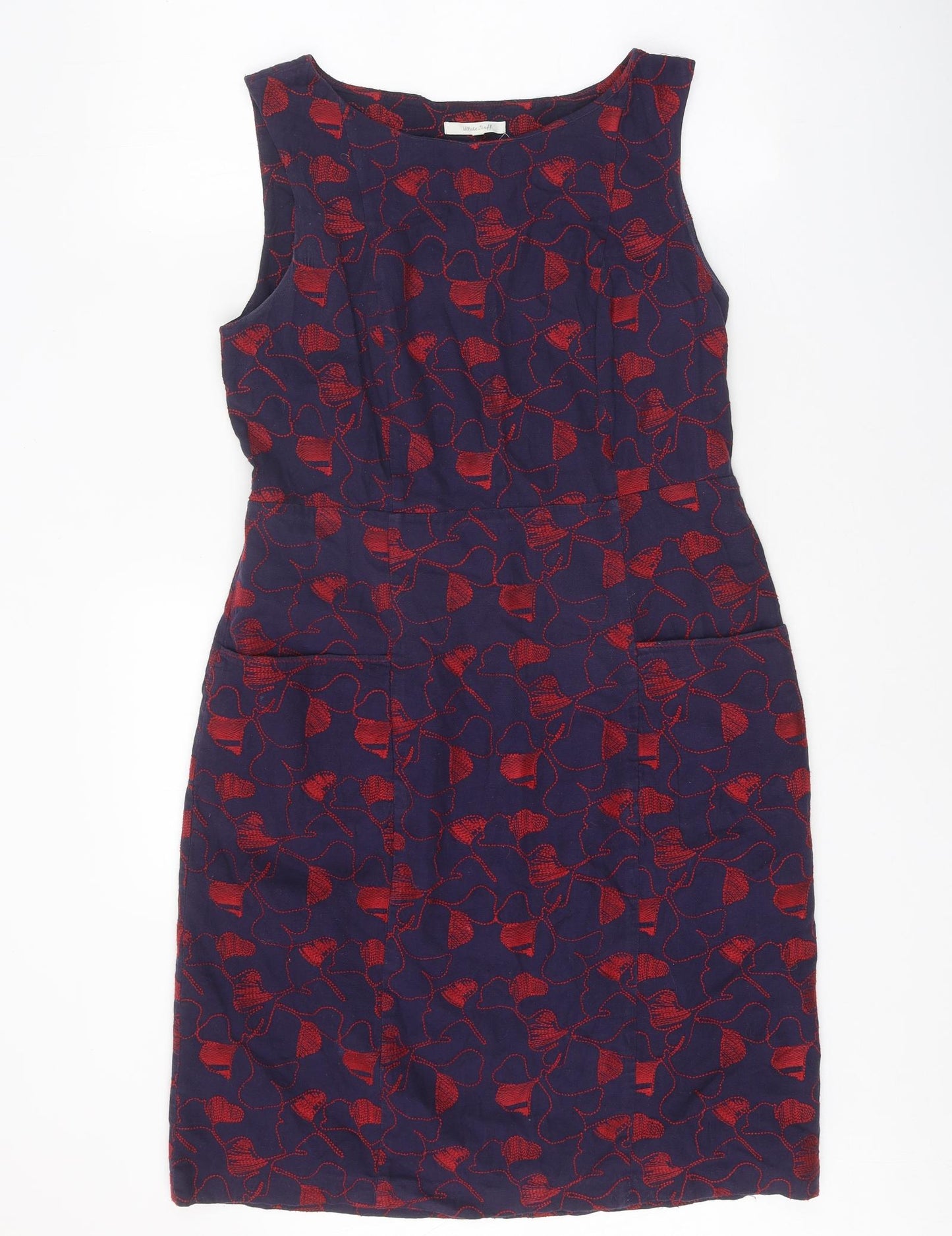 White Stuff Womens Purple Floral Cotton A-Line Size 12 Boat Neck Zip