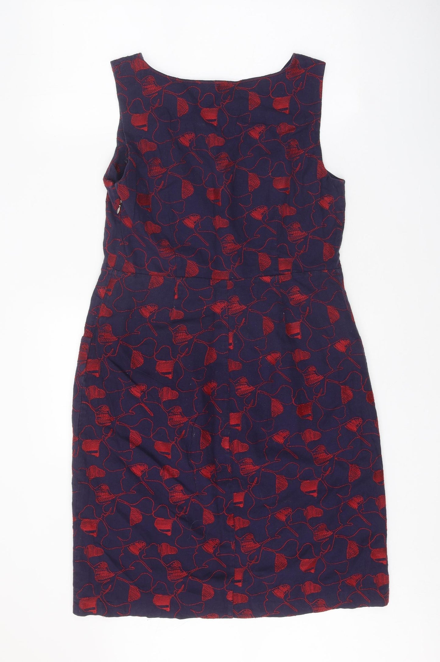 White Stuff Womens Purple Floral Cotton A-Line Size 12 Boat Neck Zip