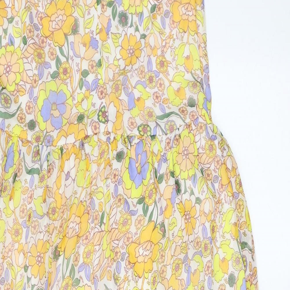 Violet Romance Womens Yellow Floral Polyester Maxi Size 6 V-Neck Pullover
