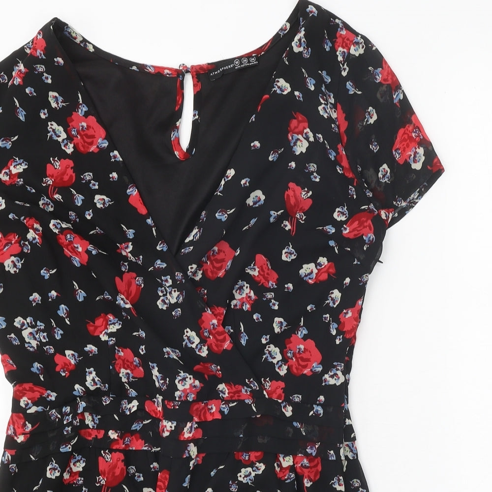 Atmosphere Womens Black Floral Polyester Playsuit One-Piece Size 10 Zip