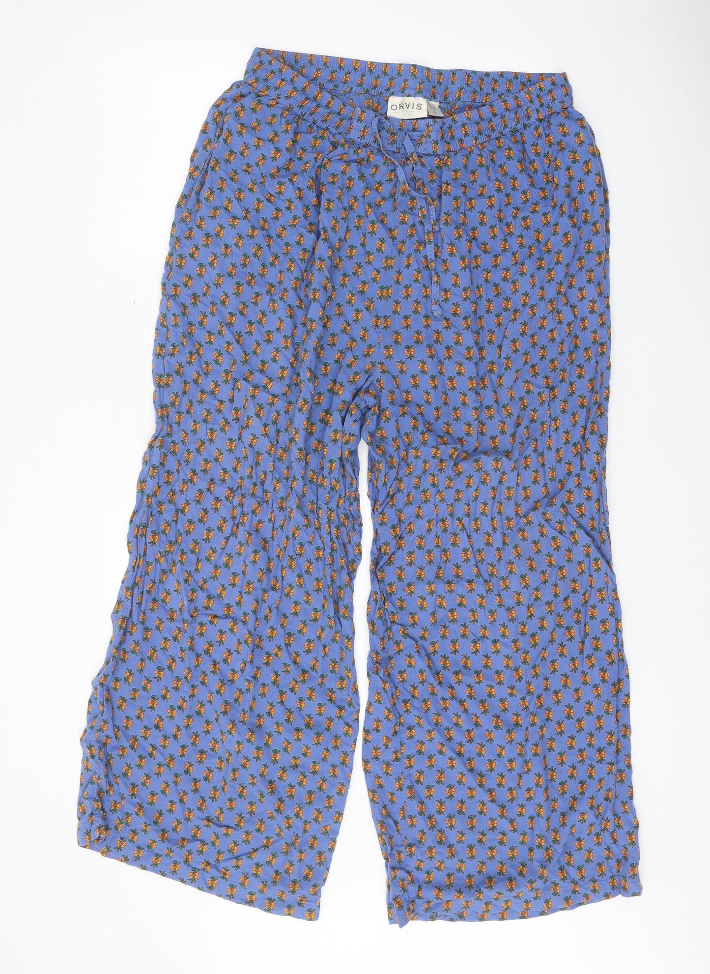 Orvis Womens Blue Geometric Viscose Trousers Size L Regular Tie - Pineapple Print