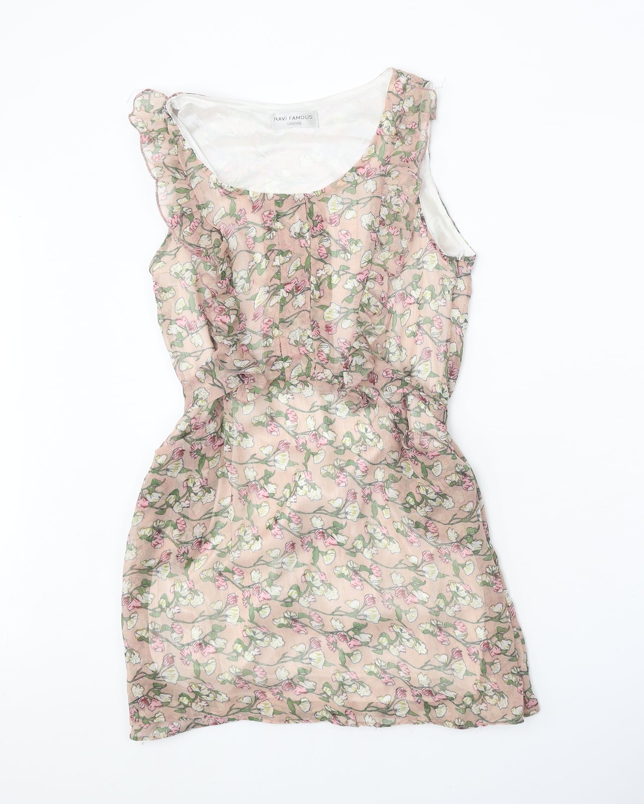 Ravi Famous Womens Pink Geometric Cotton Basic Tank Size M Round Neck