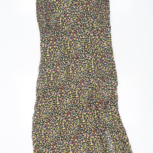 Zara Womens Black Floral Viscose Tank Dress Size L Scoop Neck Zip